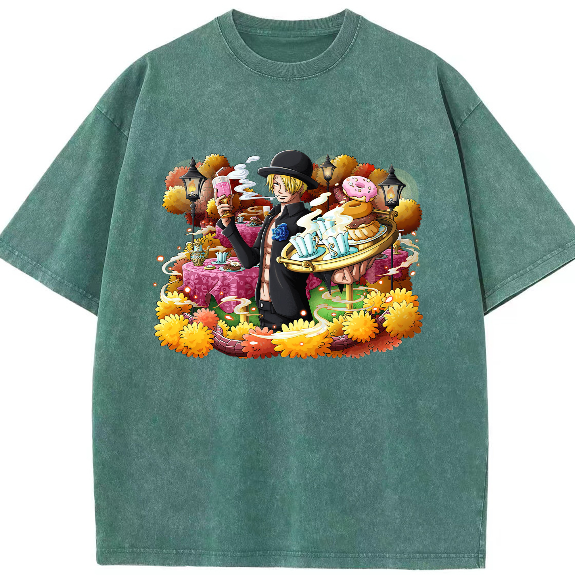 （画像用） ワンピース サンジ ONE PIECE Sanji 綿100% ヴィンテージ風 半袖Tシャツ（フロントプリント）
